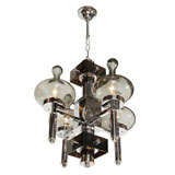 Mid Century Danish Four-Arm Chandelier with Smoked Glass Globes